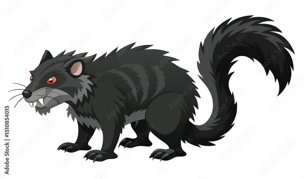 Obraz premium Cartoon black fanged animal with bushy tail