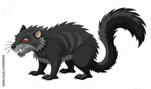 Cartoon black fanged animal with bushy tail