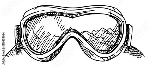 ski goggles with mountain reflection hand drawn vector illustration