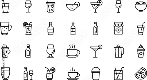 drinks icon set  beverages related line icons  win.eps