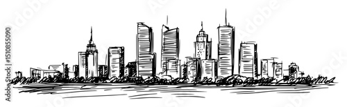 modern city skyline hand drawn vector illustration