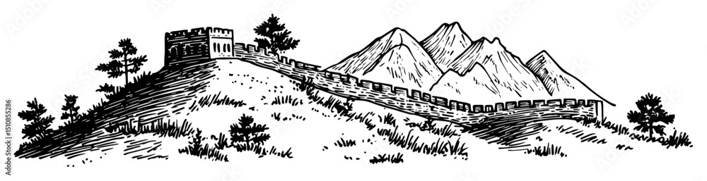 Fototapeta premium great wall of china across green hills and peaks