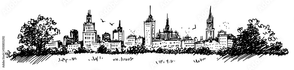 Fototapeta premium old town skyline with trees and gothic architecture