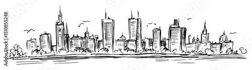 urban skyline with mixed architecture and riverside view