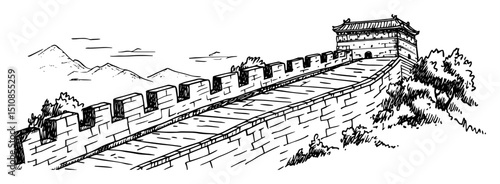 ancient great wall of china with elevated view