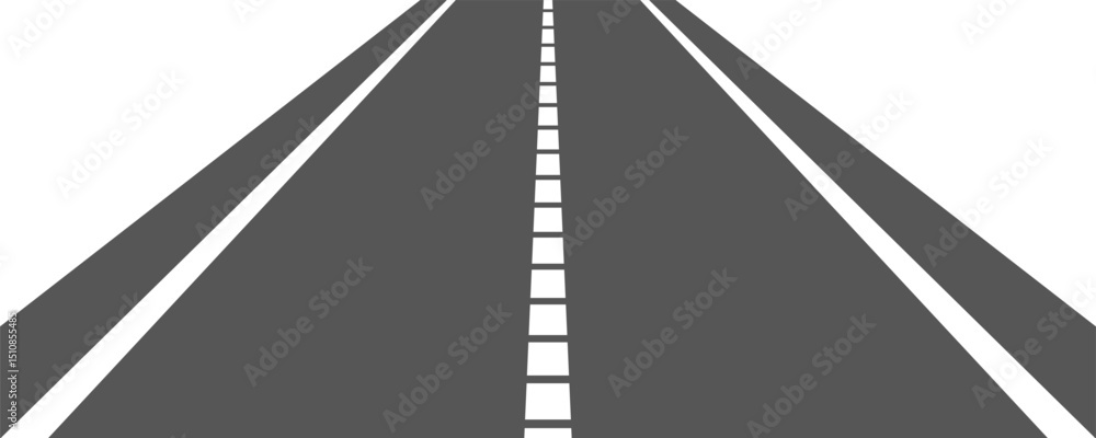 Fototapeta premium Perspective view of road going far away. Empty highway with marking stretching into distance. Travelling, trip, forward movement, future concept. Vector flat illustration