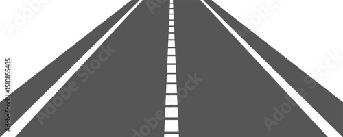 Perspective view of road going far away. Empty highway with marking stretching into distance. Travelling, trip, forward movement, future concept. Vector flat illustration