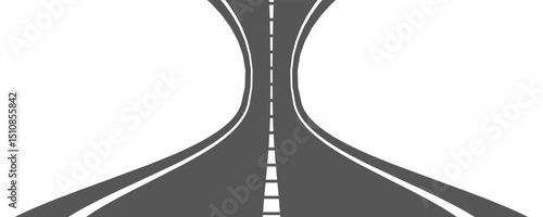 Perspective view of road going far away. Empty highway with marking stretching into distance. Travelling, trip, forward movement, future concept. Vector flat illustration