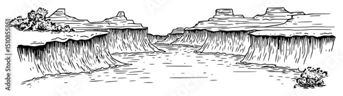 canyon river cutting through plateau with cliffs