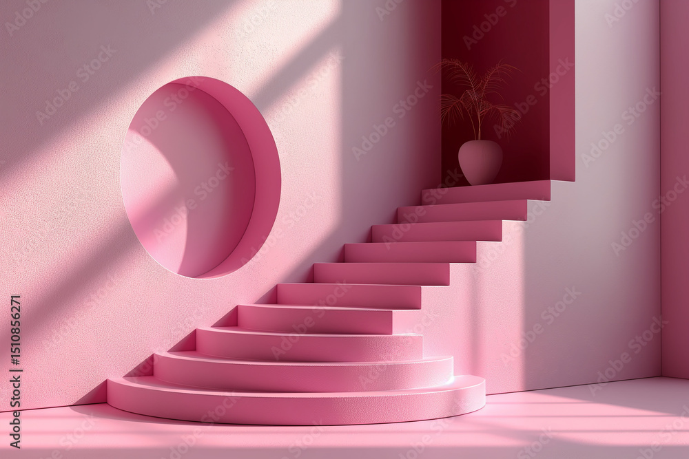 Obraz premium A pink staircase with a pink wall