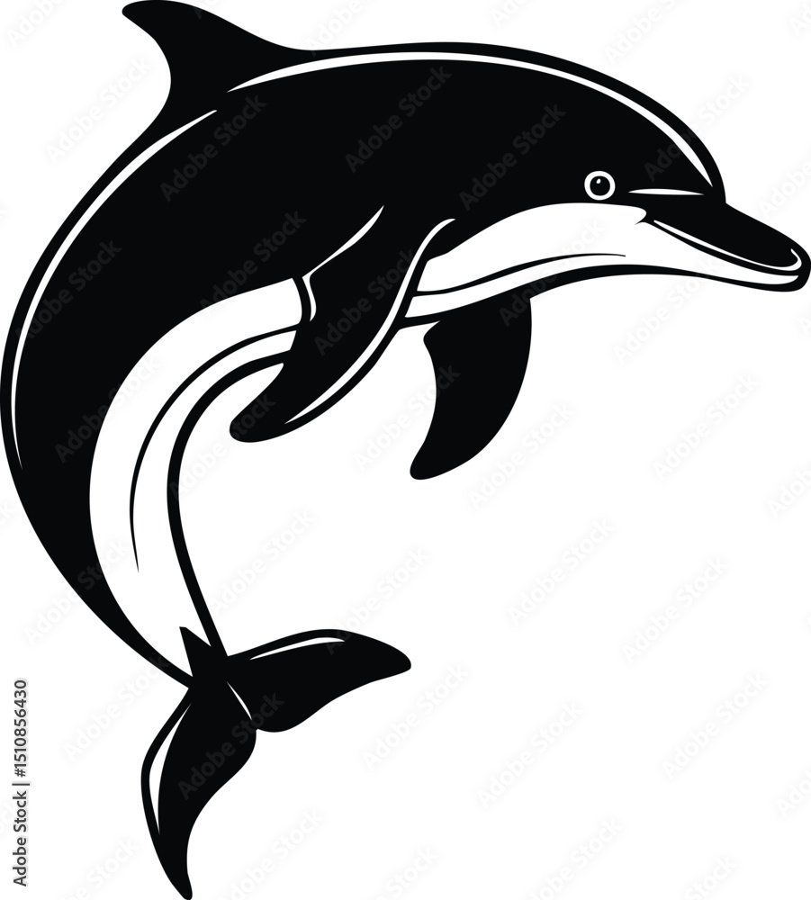 Naklejka premium Dolphin Silhouette Vector | Elegant Black Art for Aquatic Illustration Vector Format