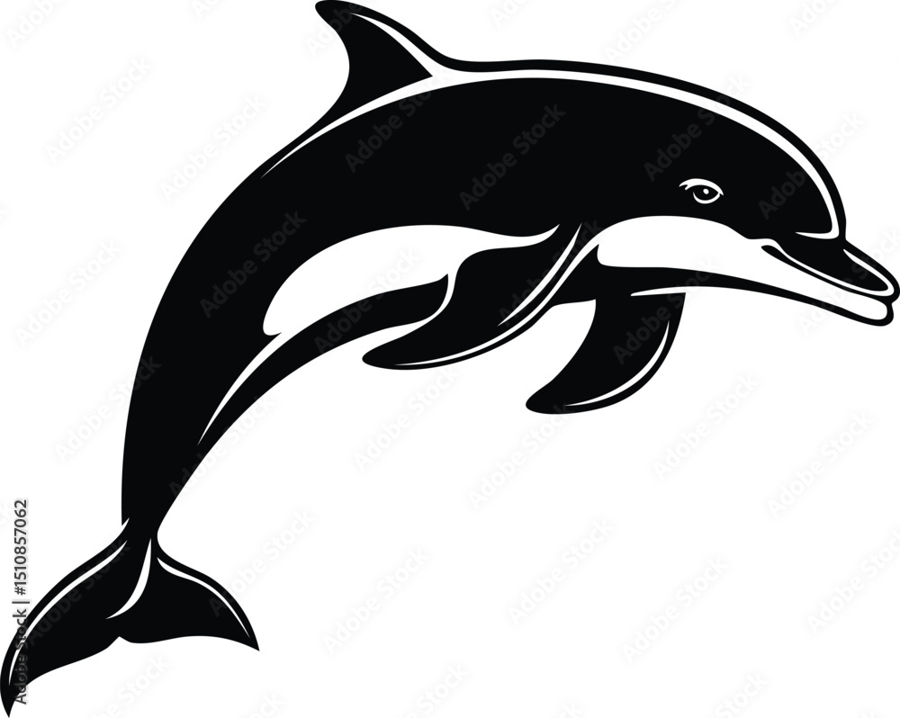 Fototapeta premium Dolphin Silhouette Vector | Elegant Black Art for Aquatic Illustration Vector Format