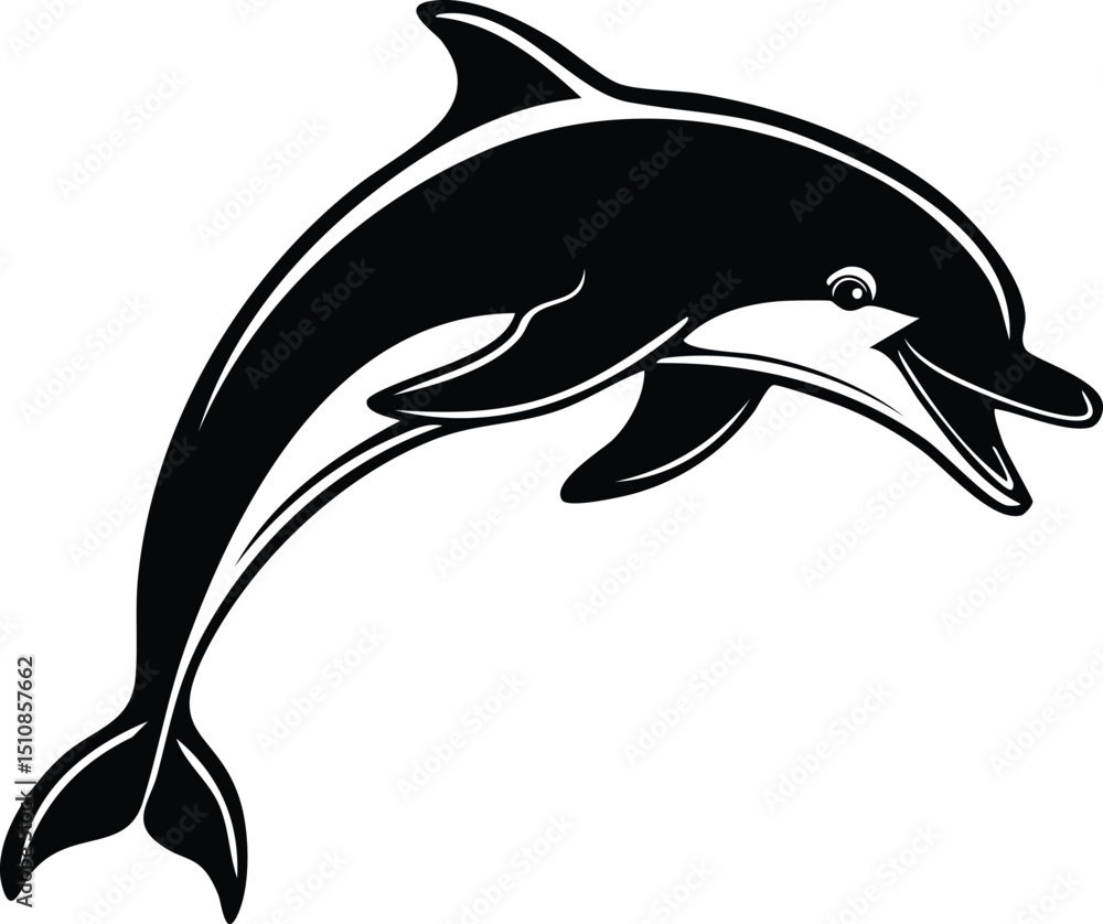 Naklejka premium Dolphin Silhouette Vector | Elegant Black Art for Aquatic Illustration Vector Format