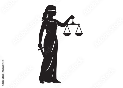 justice scales lady logo silhouette vector, lady justice logo  icon silhouette, woman holding scales of justice silhouette lady lawyer logo design vector illustration silhouette on a white background 