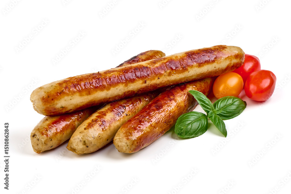 Roasted BBQ Sausages, isolated on White Background. Roasted BBQ Sausages, isolated on White Background.