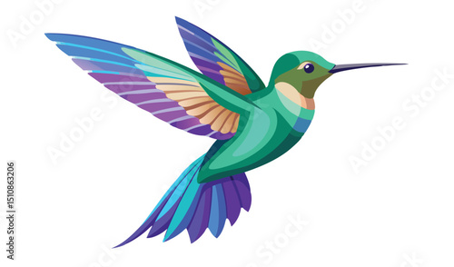 Vibrant hummingbird in flight artistic illustration