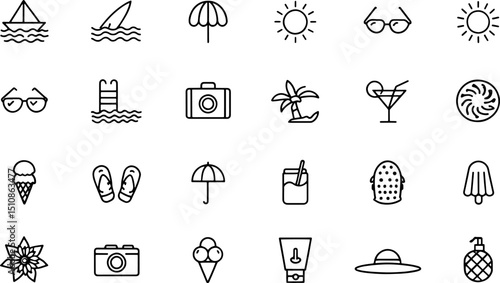 summer icon set  containing beach  surfing  sun  i (1).eps