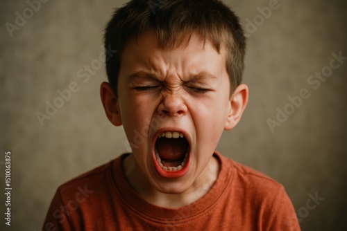 Intense Emotional Portrait of an Angry Young Boy Screaming with Frustration Child Tantrum and Behavioral Issues Concept