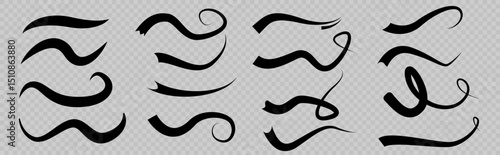 Set of vintage-style baseball swoosh tails. Black vector calligraphic swashes for customizing sports logos, team emblems, apparel. Ideal for baseball, softball, and athletic-themed design projects. Tr