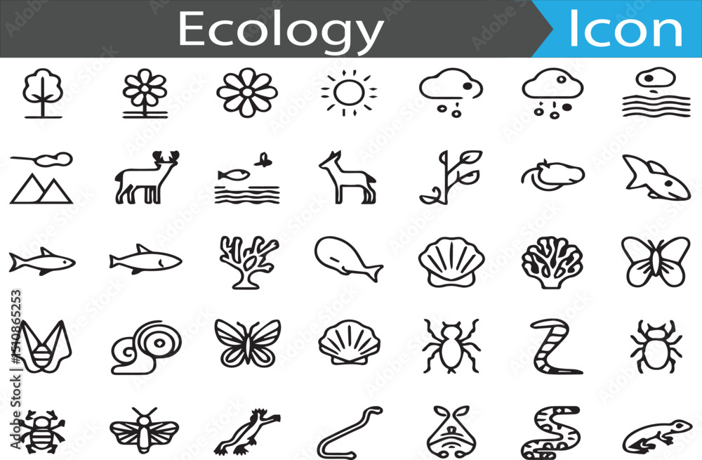 Fototapeta premium A set of Ecology elements - minimal thin line web icon set. Outline flat icons collection set vector illustration