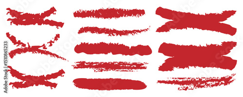 Paintbrush and brush strokes on a white background. Red grunge textured paint brush stroke vectors, Vector paintbrush set. Grunge design elements. 
