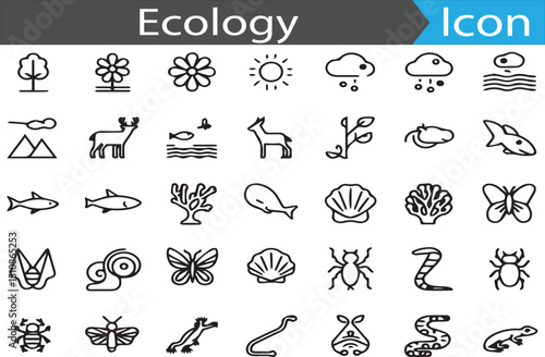A set of Ecology elements - minimal thin line web icon set. Outline flat icons collection set vector illustration