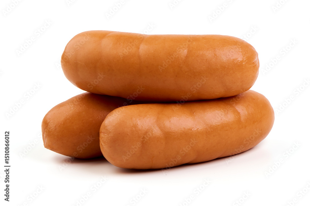 Boiled Sausages, Isolated on White Background. Boiled Sausages, Isolated on White Background.