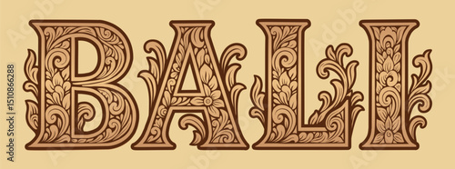 Vector Bali Decorative Font with Ornamental Floral Pattern in Traditional Indonesian Style