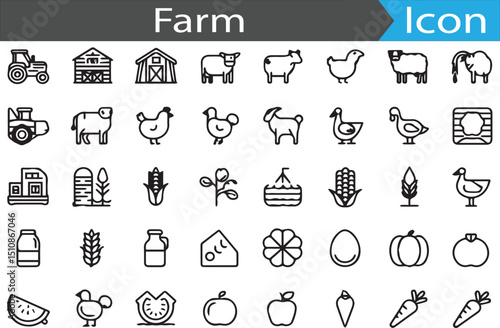 A set of Farm elements - minimal thin line web icon set. Outline flat icons collection set vector illustration