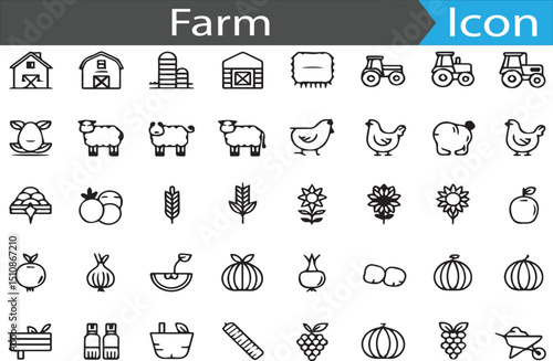 A set of Farm elements - minimal thin line web icon set. Outline flat icons collection set vector illustration