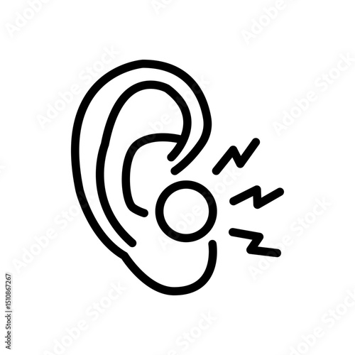Sulfur plug outline icon. A buildup of earwax blocking the ear canal simple sign. Improper ear hygiene leading to hearing loss logo. Medical vector isolated on white background.