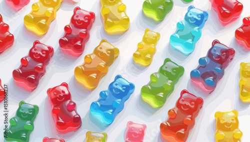 Colorful gummy bears arranged playfully on a light background