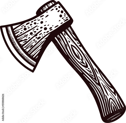 Vintage woodcutter's axe with textured handle and rustic blade design