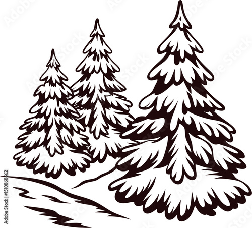 Snow covered pine trees in a winter forest landscape