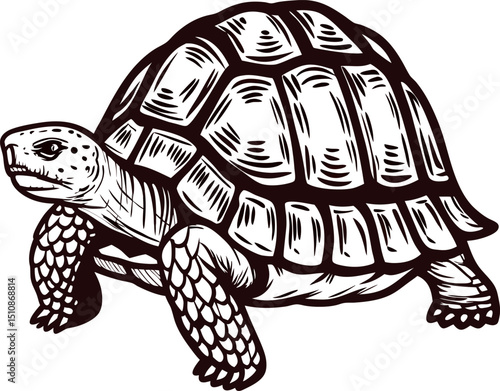 Detailed black and white of a turtle in a natural pose