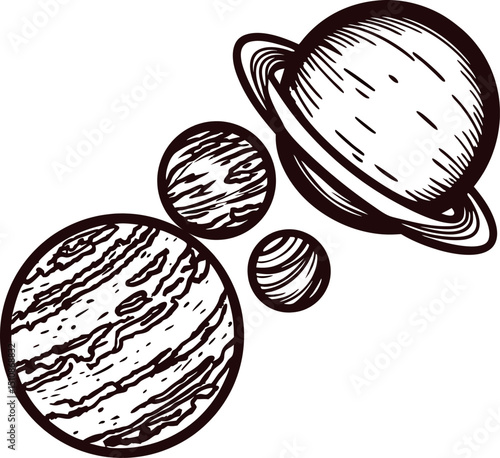 Artistic of solar system planets with saturn's rings and jupiter's clouds