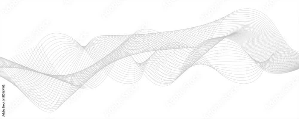 Abstract minimalistic wave pattern composed of smooth, grey gradient curves on a white background.Modern digital and geometric technology themes & data visualizations, scientific ... Abstract minimalistic wave pattern composed of smooth, grey gradient curves on a white background.Modern digital and geometric technology themes & data visualizations, scientific ...