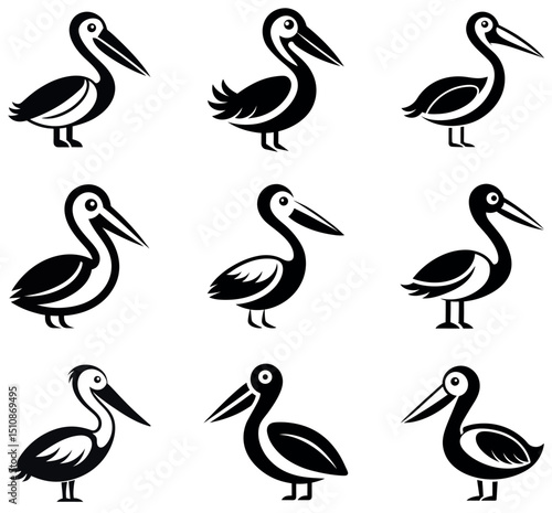 Pelican Bird Silhouette Icon Collection
