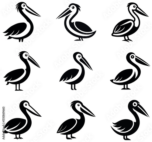 Pelican Bird Silhouette Icon Collection