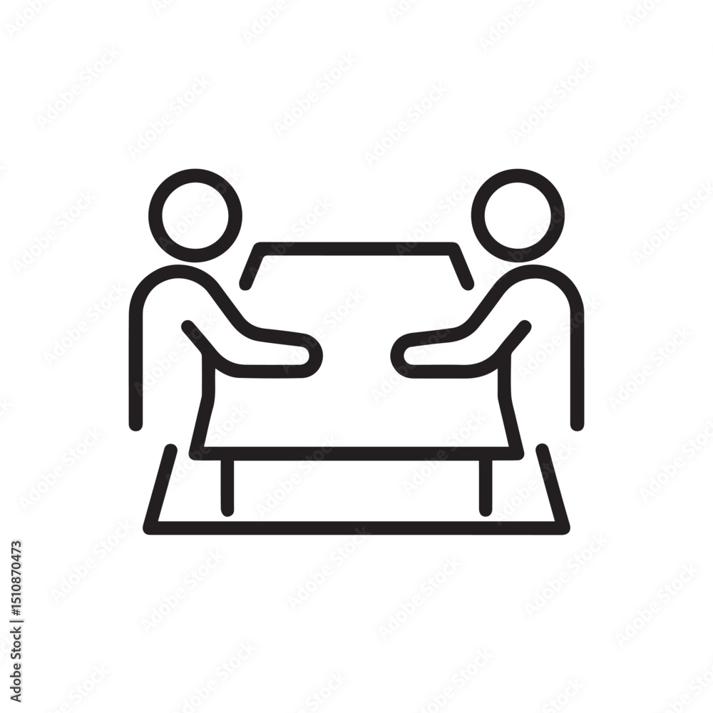 Fototapeta premium Minimalist Black and White Line Art Illustration of Two Stick Figures Shaking Hands