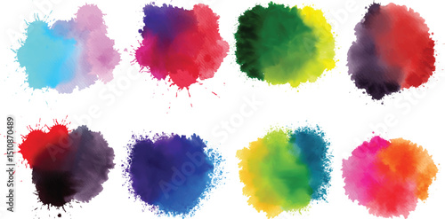 Soft watercolor splash stain colorful set of eight