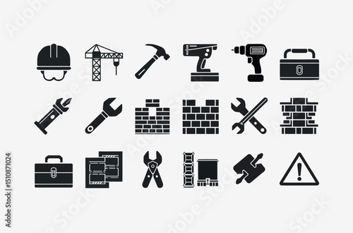 Collection of Black and White Construction Icons