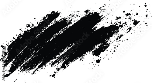 Abstract Black Brush Stroke on White Canvas. Abstract black in splash, paint, brush strokes, stain grunge isolated on white background,	
