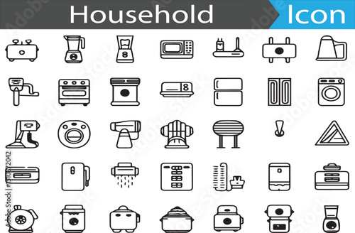 A set of Household appliances elements - minimal thin line web icon set. Outline flat icons collection set vector illustration