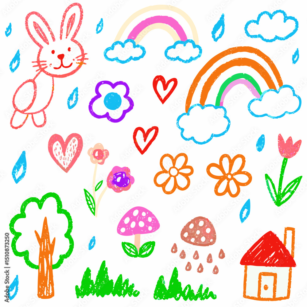 Naklejka premium Cute Hand-Drawn Doodle Set – Whimsical Cartoon Sketch Vector