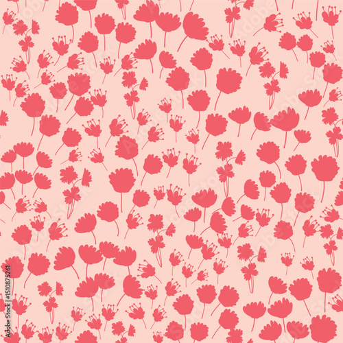 Wallpaper Mural Bicolor contour silhouette seamless pattern with poppy flowers and leaves. Abstract floral spring, summer pastel pattern Torontodigital.ca