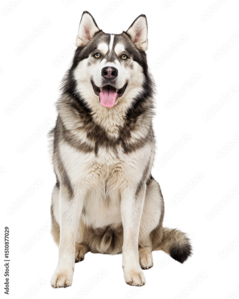 Cute, young Siberian husky puppy, an isolated purebred alaskan malamute-like dog with white fur, is sitting and looking like a wolf Cute, young Siberian husky puppy, an isolated purebred alaskan malamute-like dog with white fur, is sitting and looking like a wolf