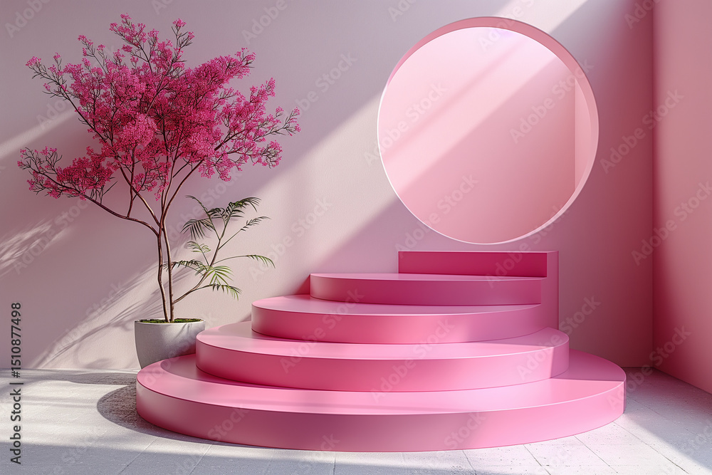 Obraz premium Pink steps with a pink wall