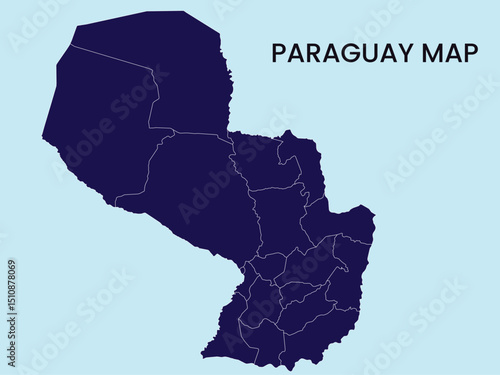 Map of Paraguay,  Paraguay Map Vector Illustration.	
