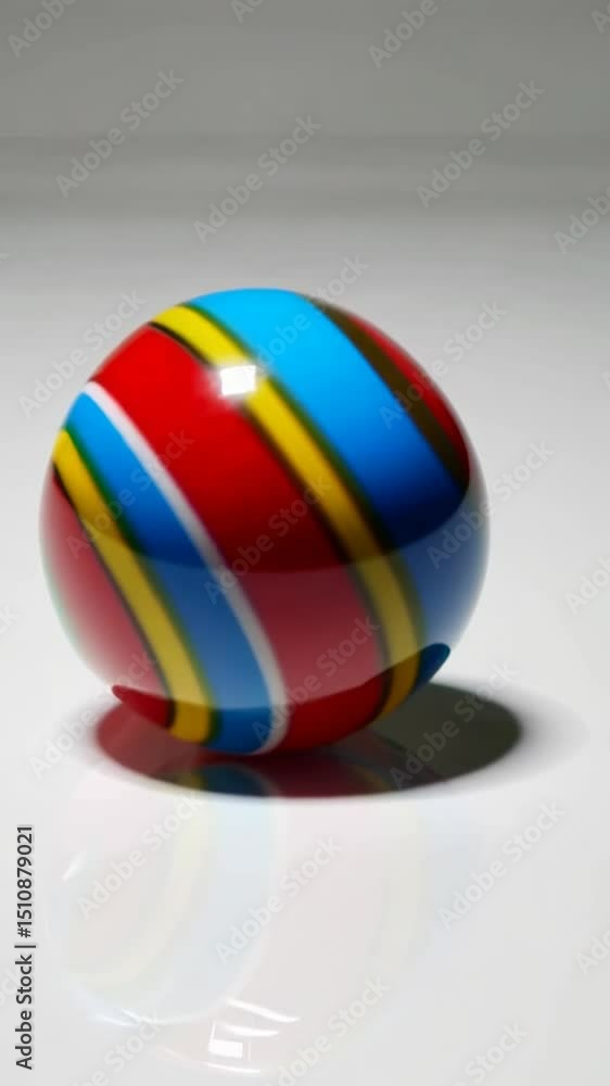 Colorful Striped Glass Marble on Glossy White Surface
Colorful Striped Glass Marble on Glossy White Surface